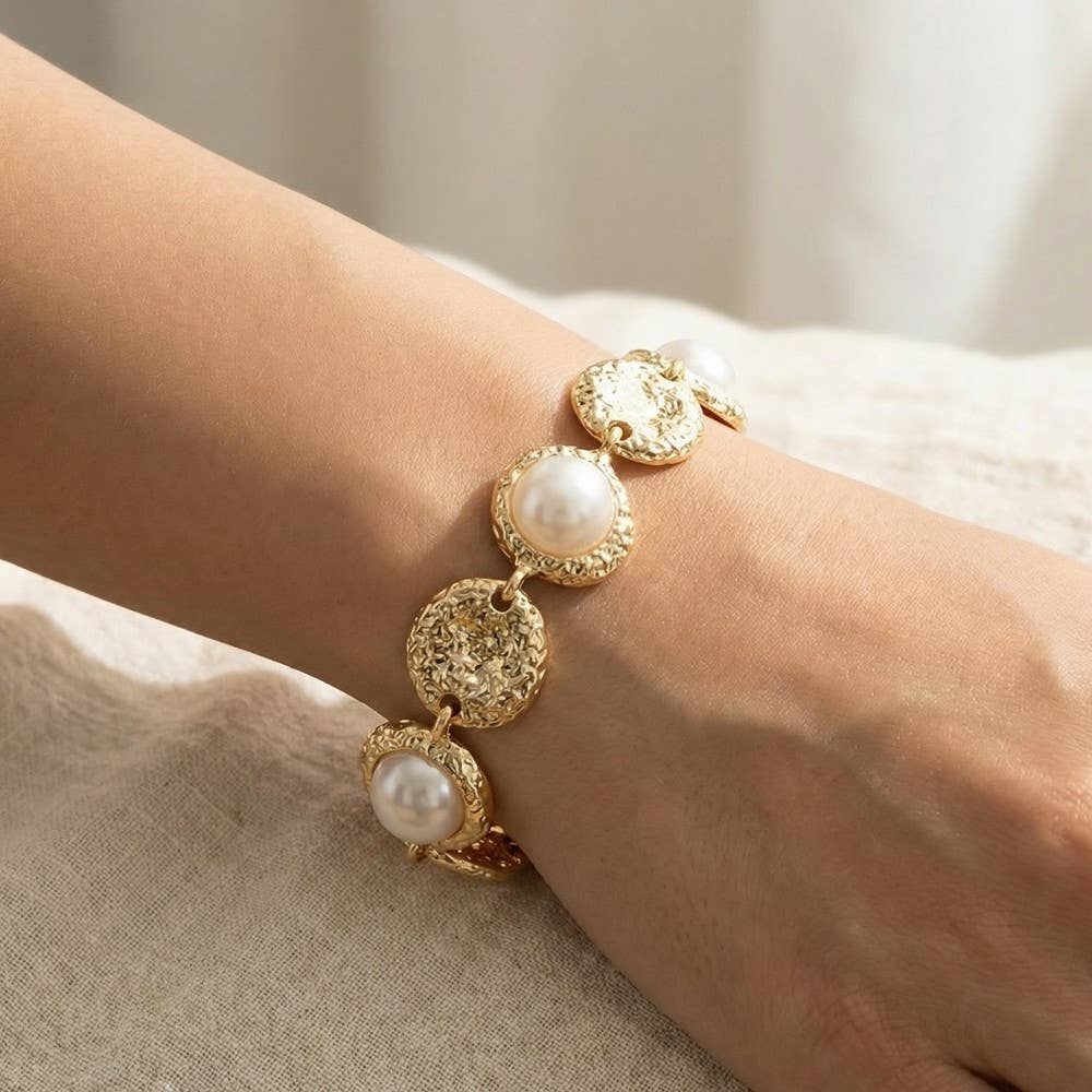 Textured Gold Pearl Bracelet