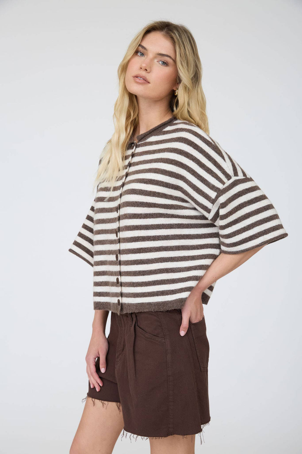 The Sutton Stripe Top Brown ETA8/6
