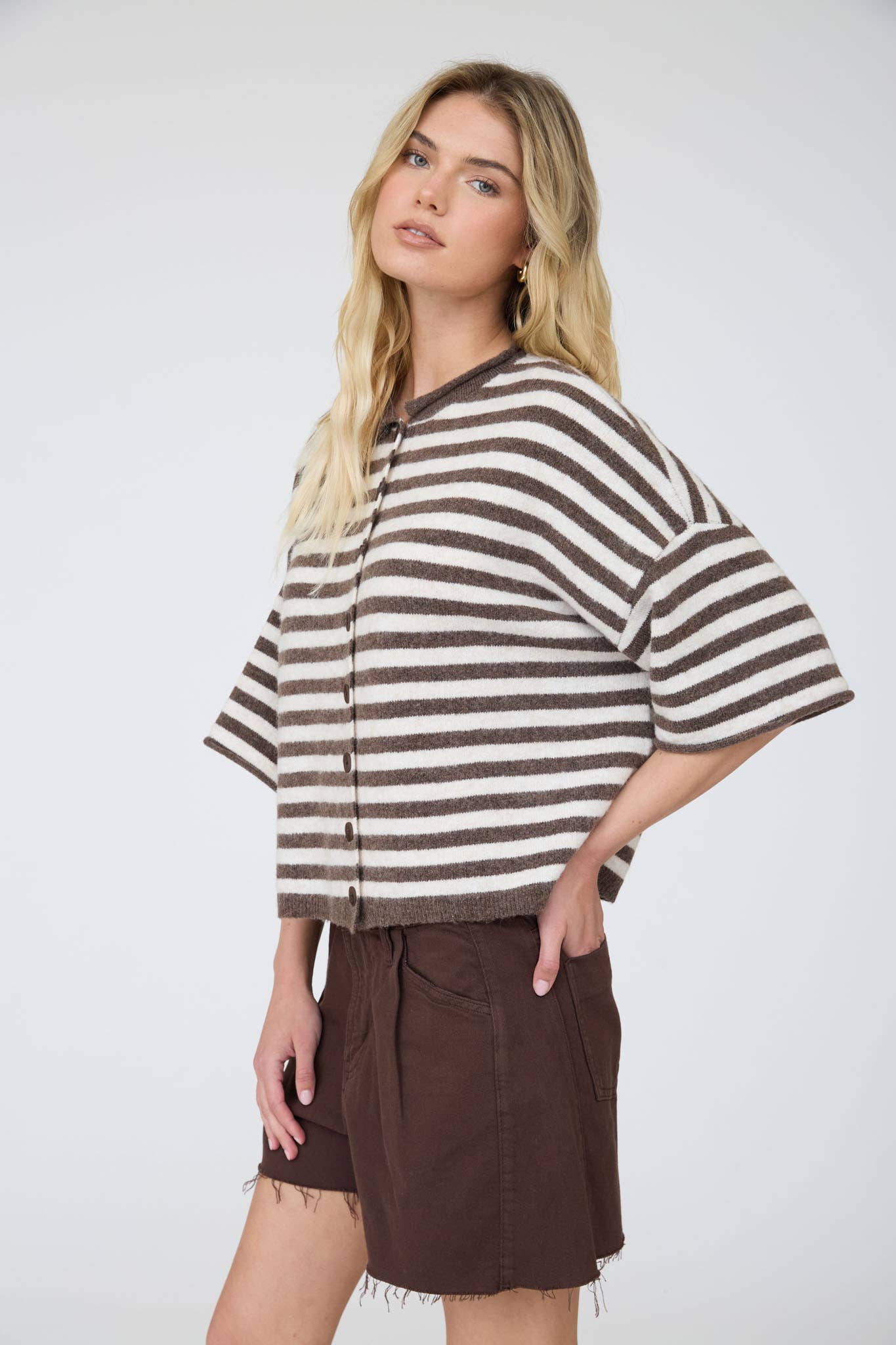 The Sutton Stripe Top Brown ETA8/6