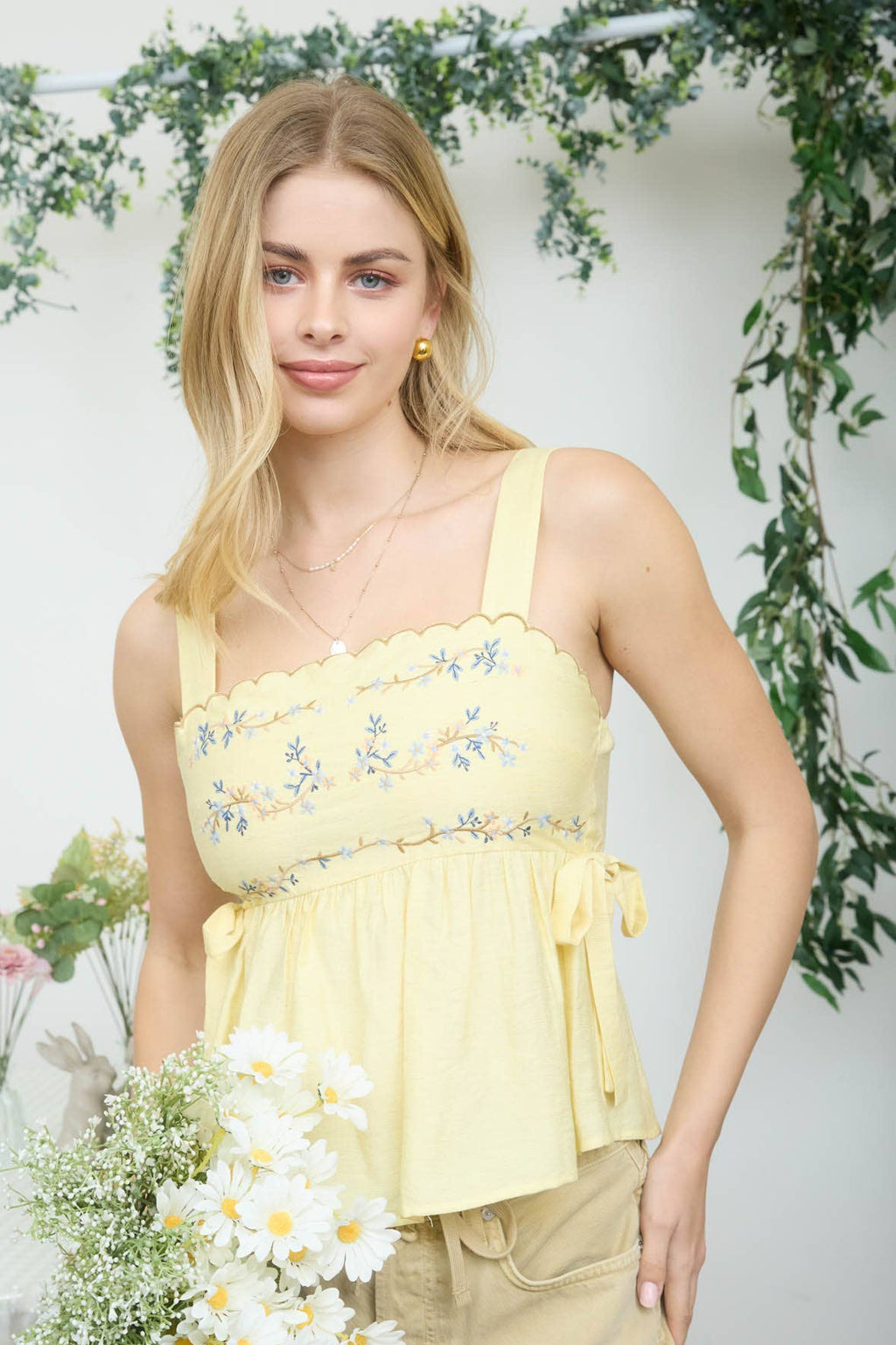 Butter Yellow Floral Embroidered Top