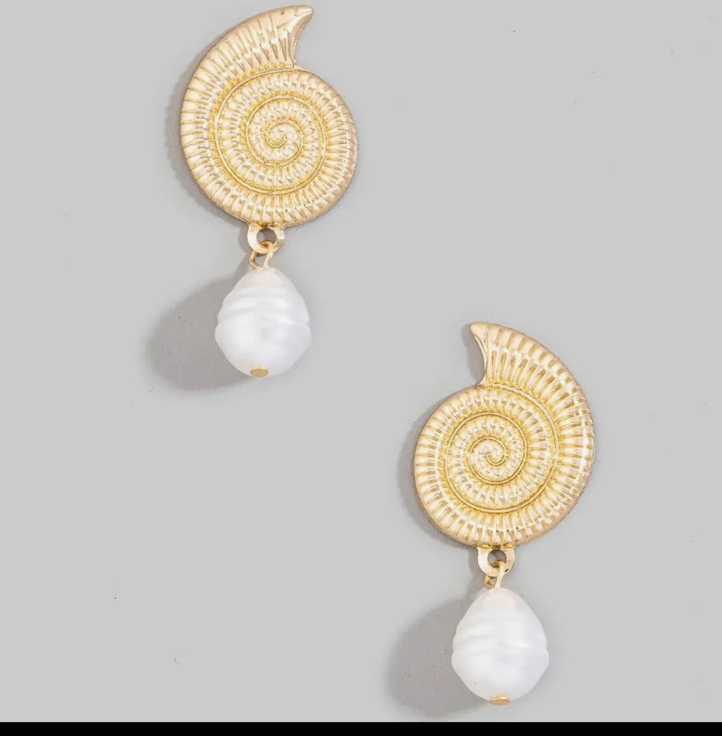 Gold Shell With Pearl Earrings