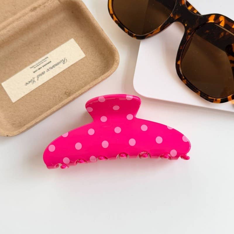 Retro Polka Dot Hair Claw - Glossy Spotted French ETA 9/16