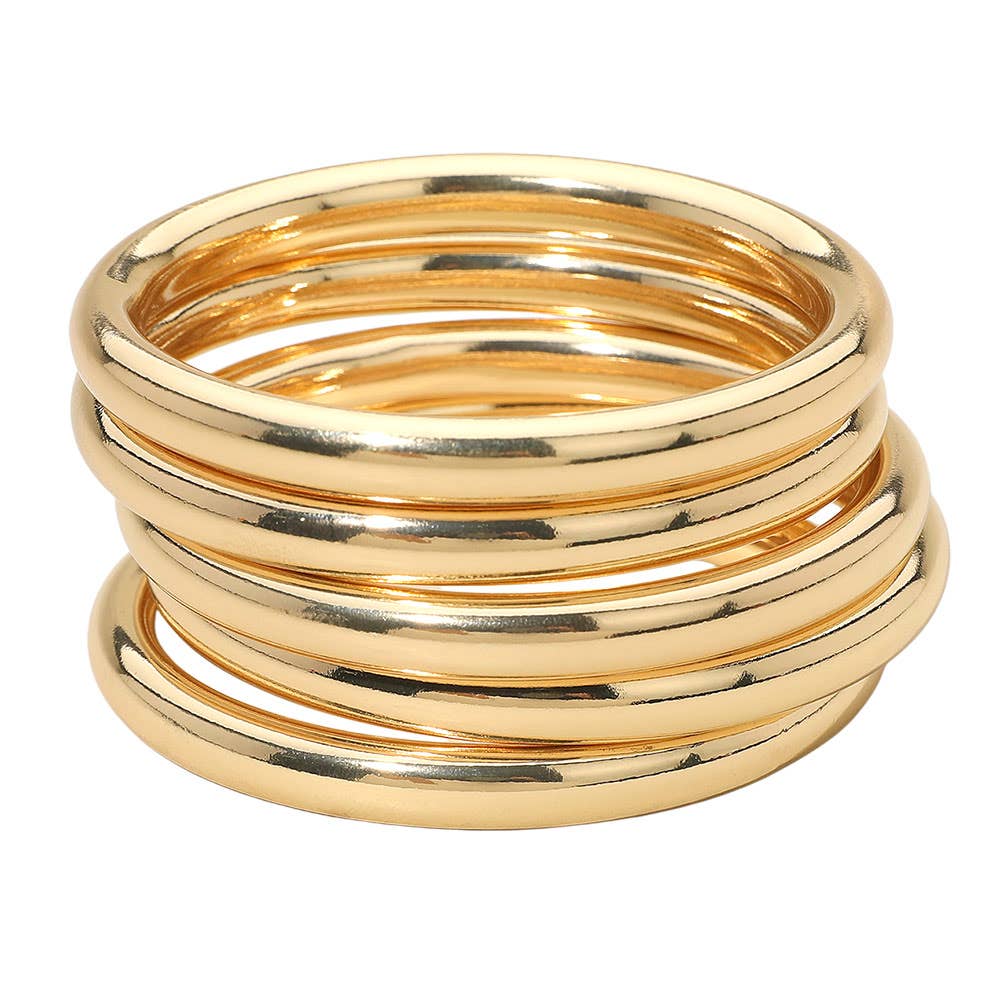 Gold 5PCS - Stackable Polished Metal Multi Layered Bangle Bracelets