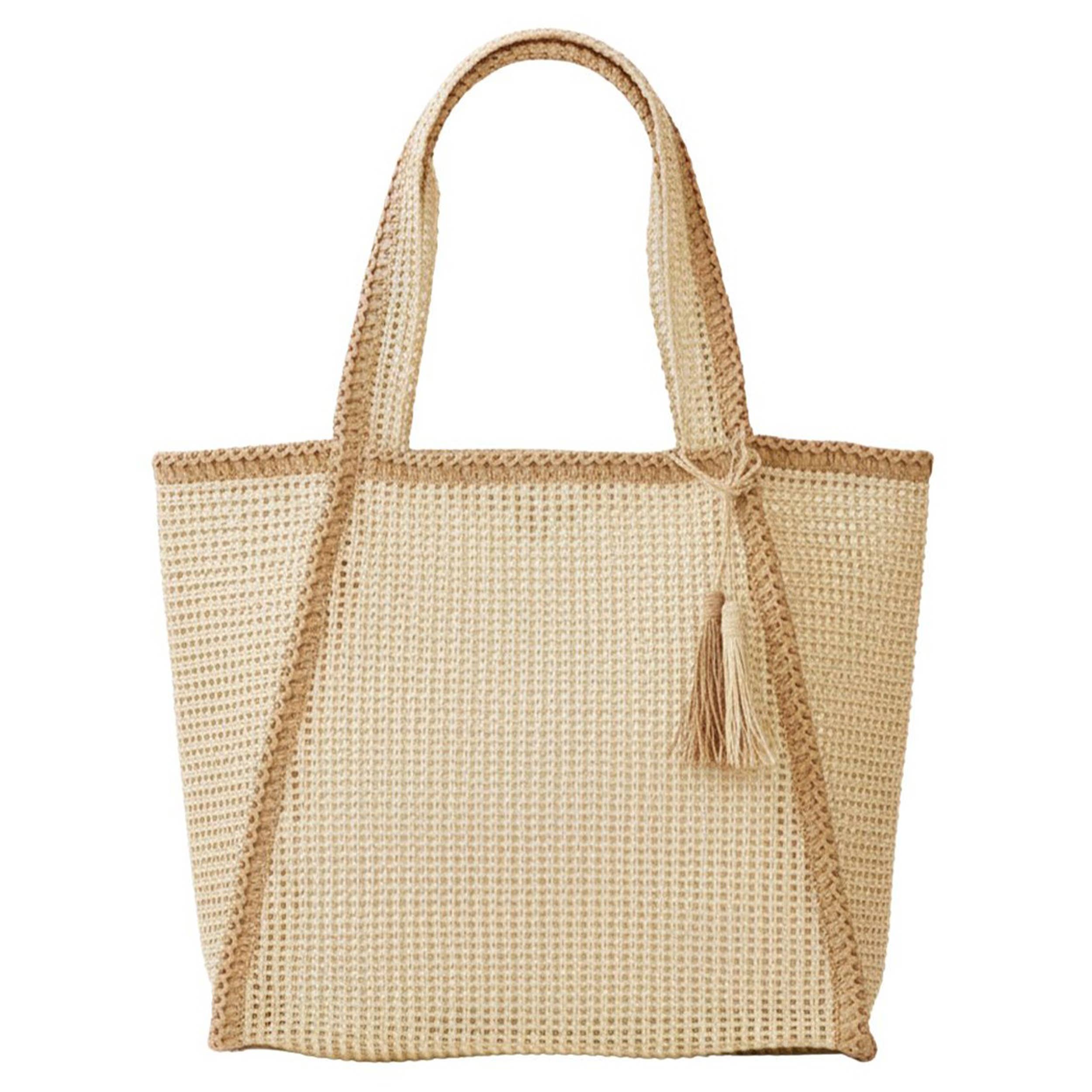 Two Tone Woven Straw with Tassel Tote Bag