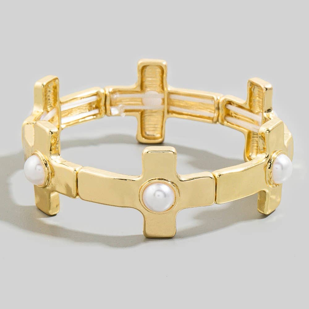 Cross & Pearl Stretch Bracelet