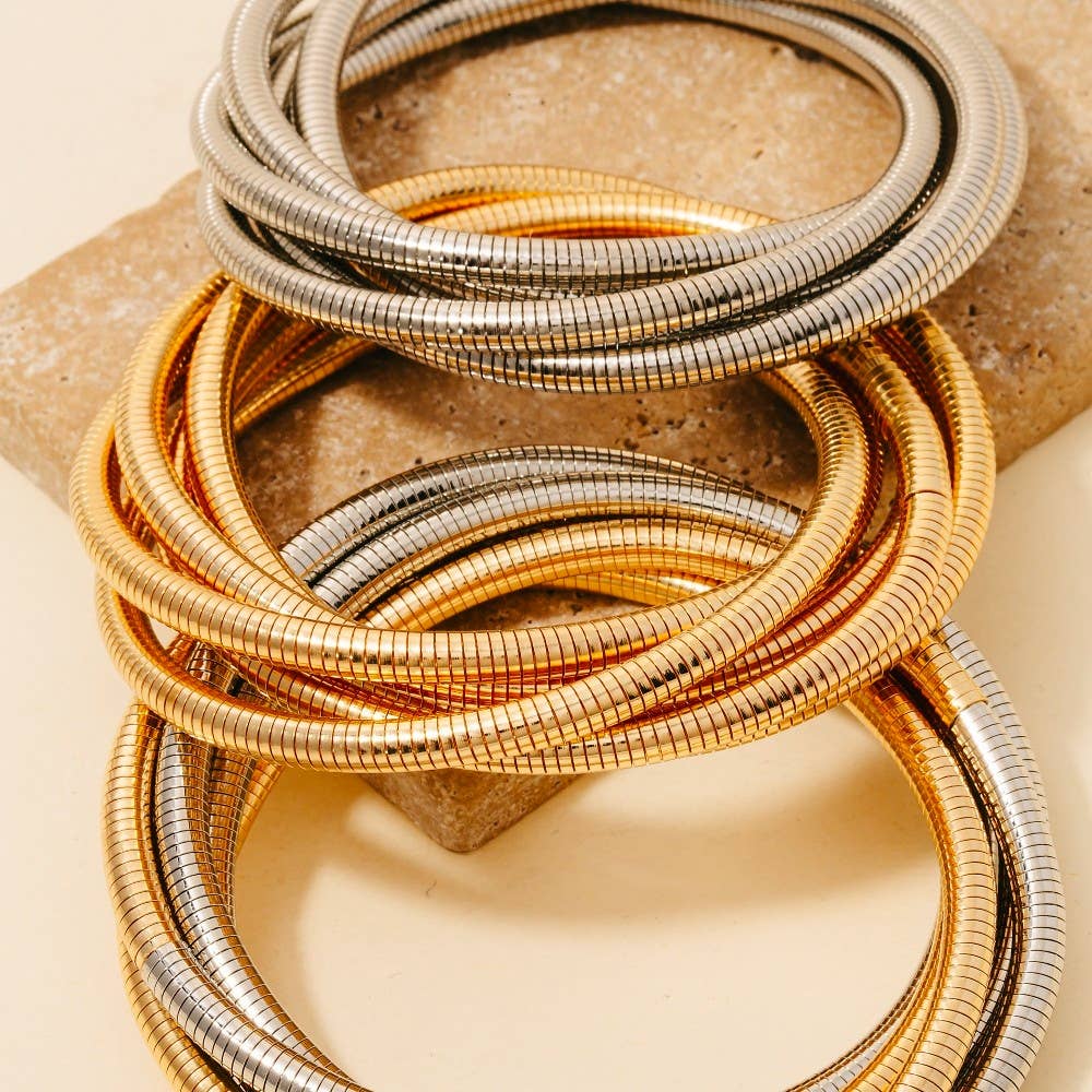 Knotted Elastic Metallic Coil Bracelet Set Gold