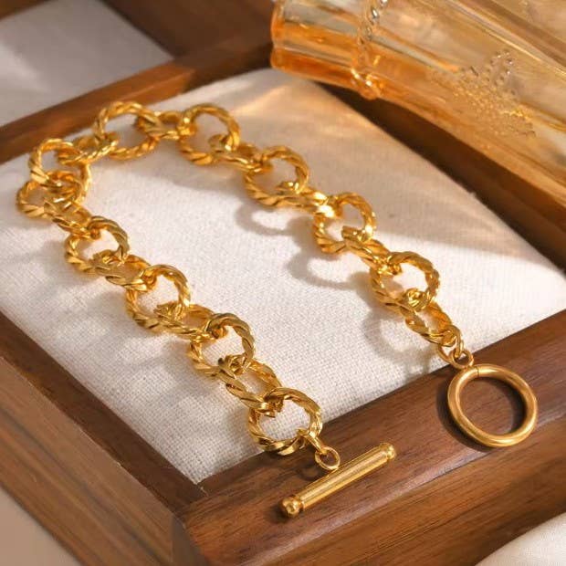 18K STAINLESS STEEL TARNISH FREE CHAIN BRACELET 9/16