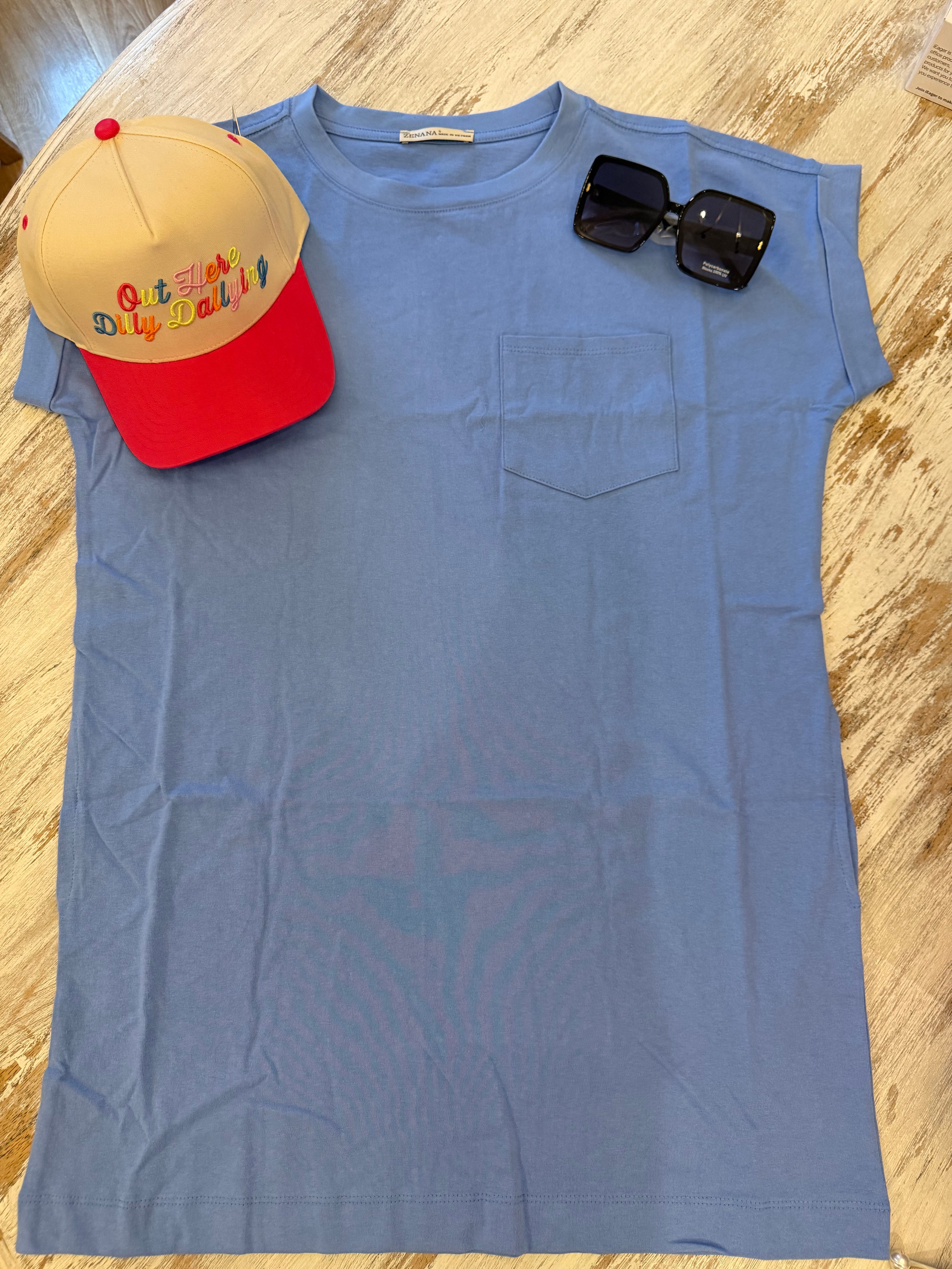 Sky Blue T-Shirt Dress With Pockets