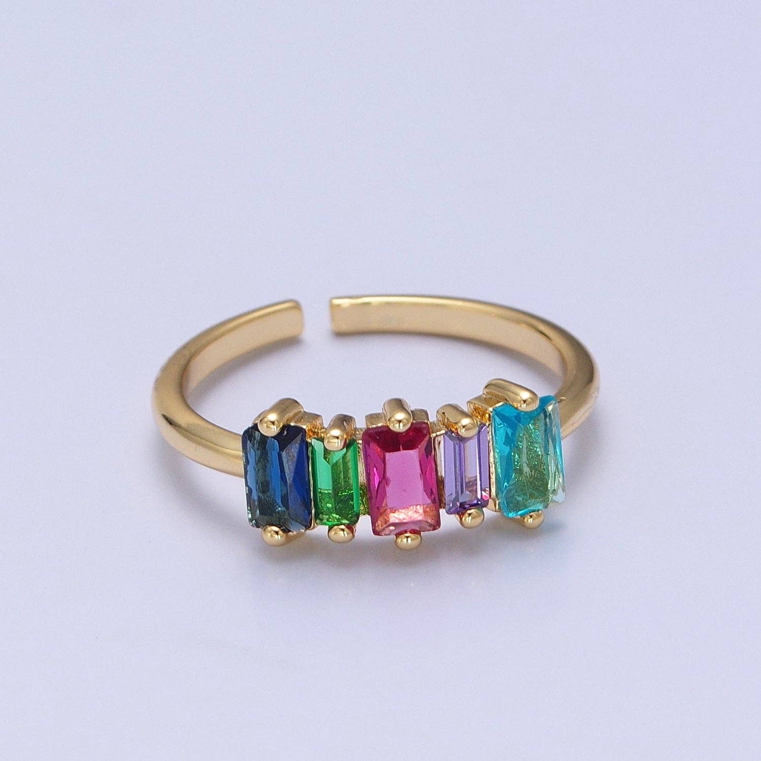 14K Gold Filled Minimalist Colorful Baguette Ring, Gold Mini