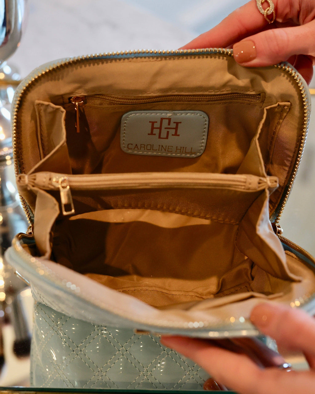 Ibiza Small Pouch Light Blue Patent Caroline Hill
