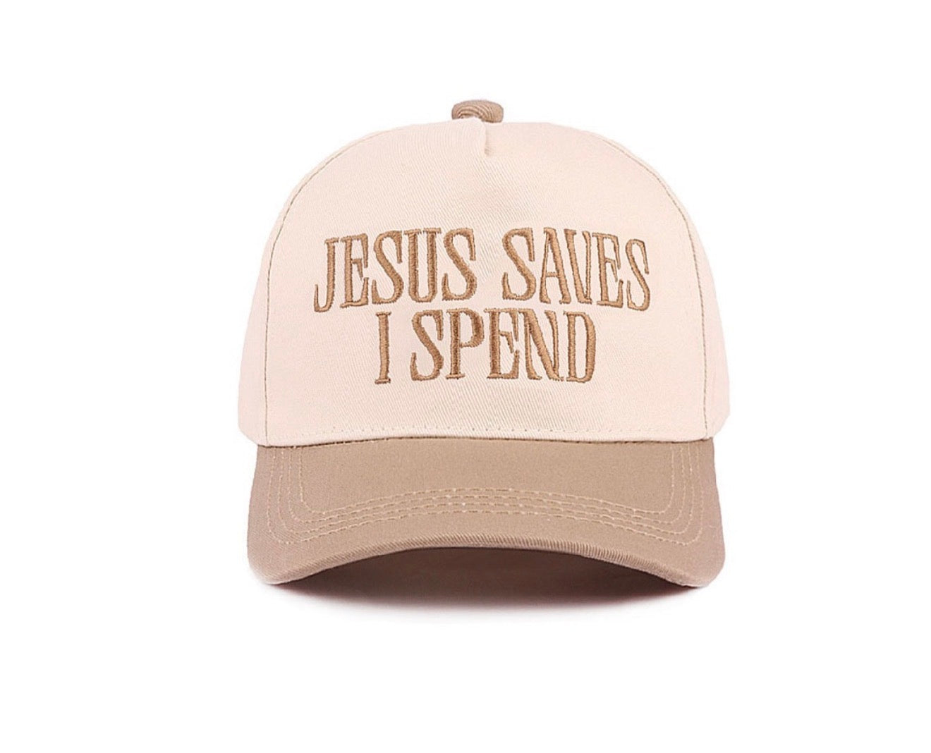Jesus Saves I Spend Hat Ash Mocha