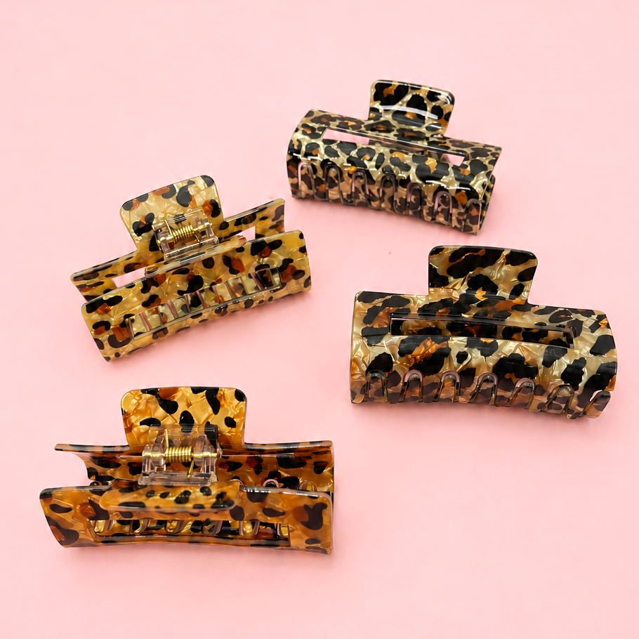 RECTANGLE LEOPARD ANIMAL DESIGN HAIR CLAW CLIPS ETA 9/16