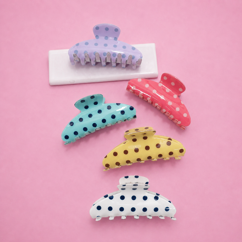 Retro Polka Dot Hair Claw - Glossy Spotted French ETA 9/16