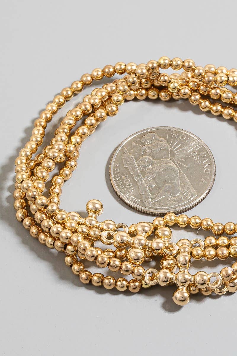 Cross Beaded Stack Bracelet Gold
