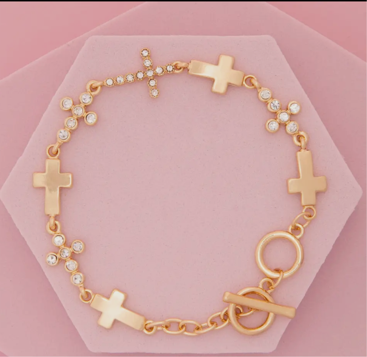 Brushed Finish Crystal Embellished cross Bracelet