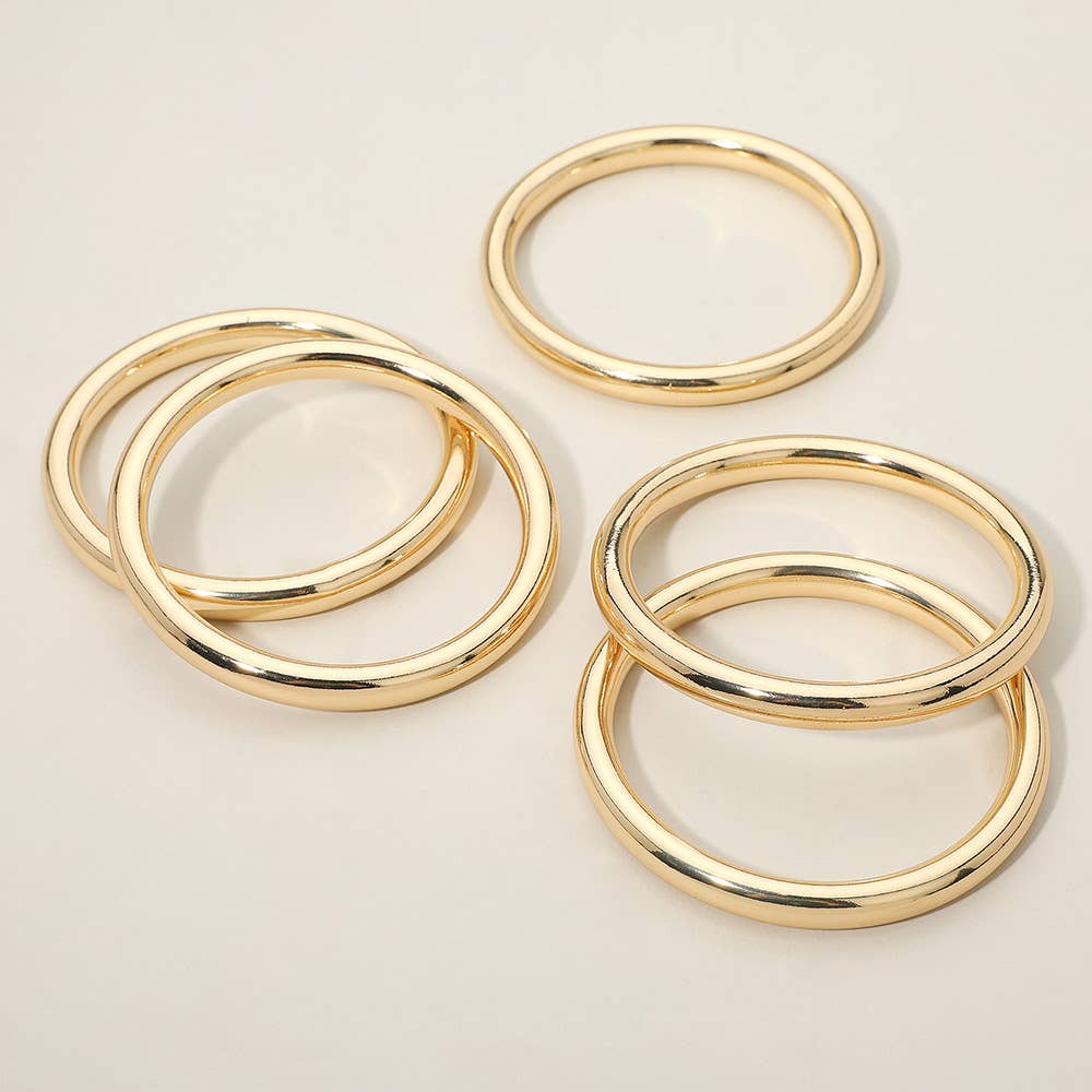 Gold 5PCS - Stackable Polished Metal Multi Layered Bangle Bracelets