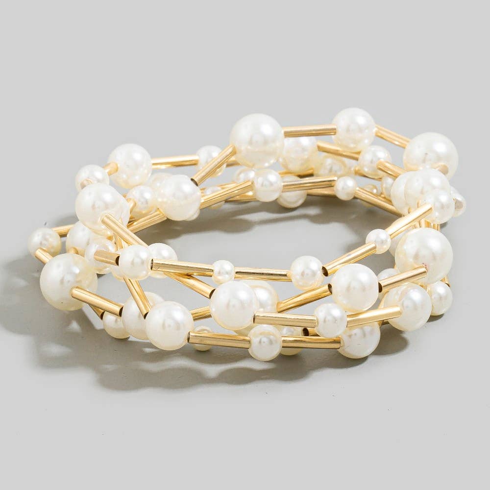 Pearl And Gold Bar Multi-Strand Bracelet