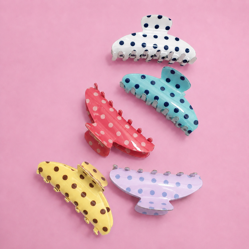 Retro Polka Dot Hair Claw - Glossy Spotted French ETA 9/16