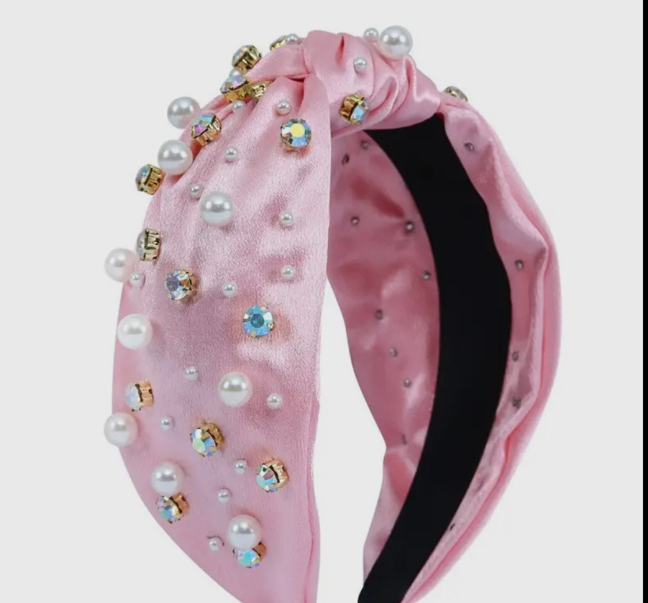Pink Headband With Pearls And Rhinestones