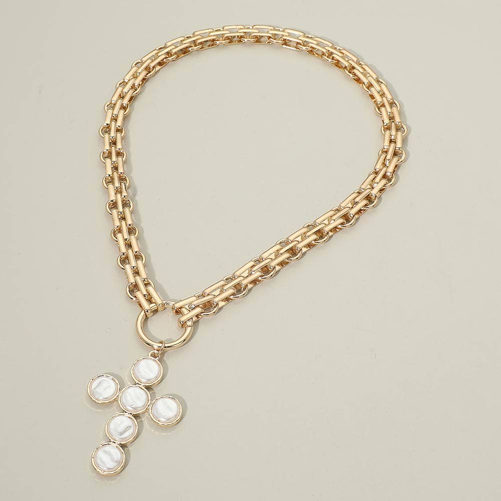 Pearl Cross Gold Statement Necklace