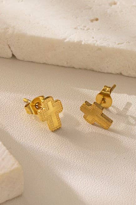 18K STAINLESS STEEL TARNISH FREE CROSS EARRINGS ETA 9/16