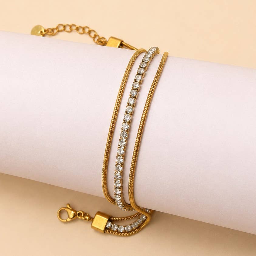 18K STAINLESS TARNISH FREE RHINESTONE BRACELET ETA 9/16