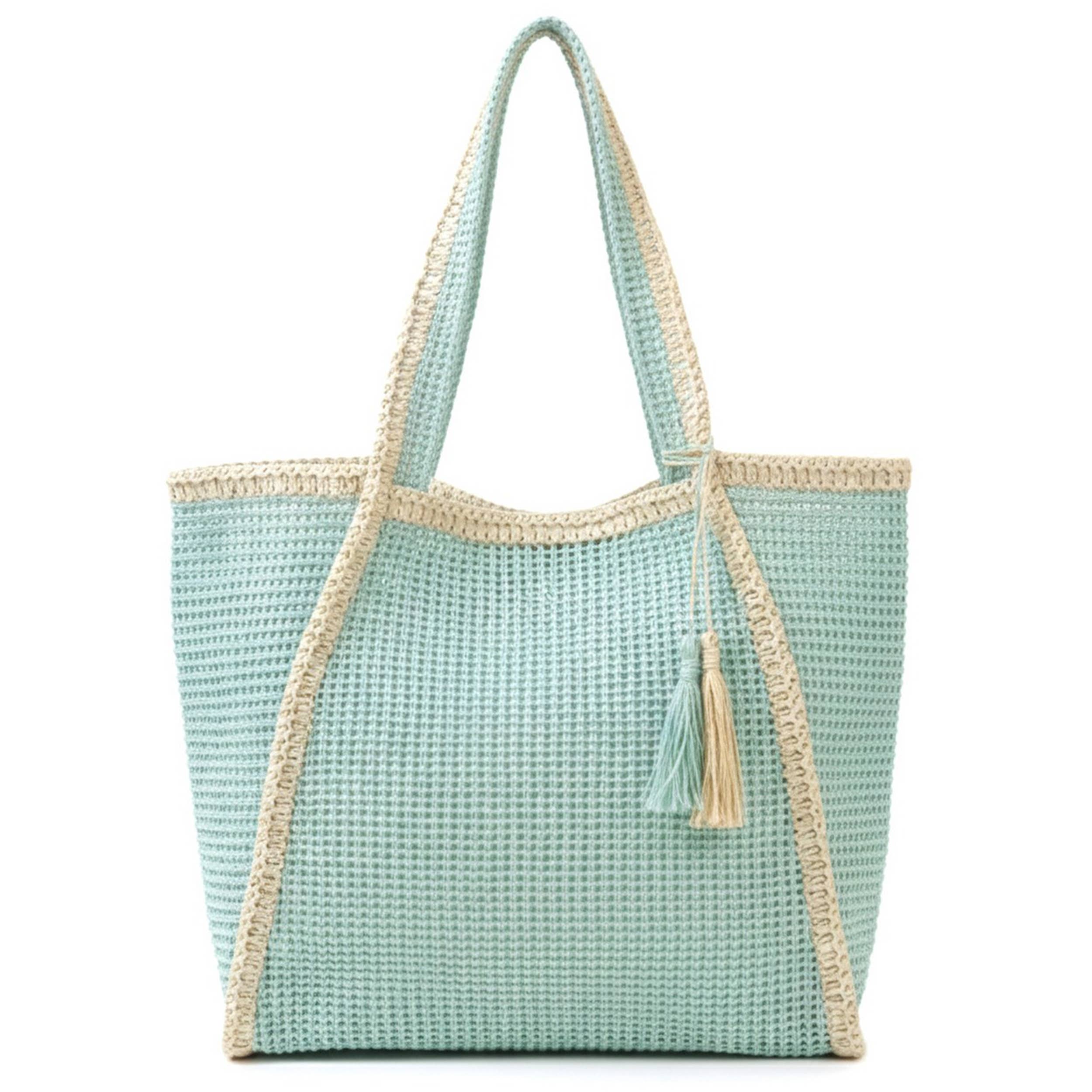 Two Tone Woven Straw with Tassel Tote Bag