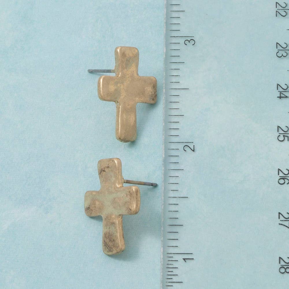 Vintage Metallic Cross Stud Earrings