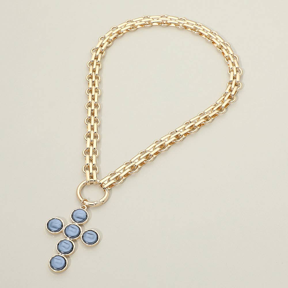 Blue and Gold Cross Necklace