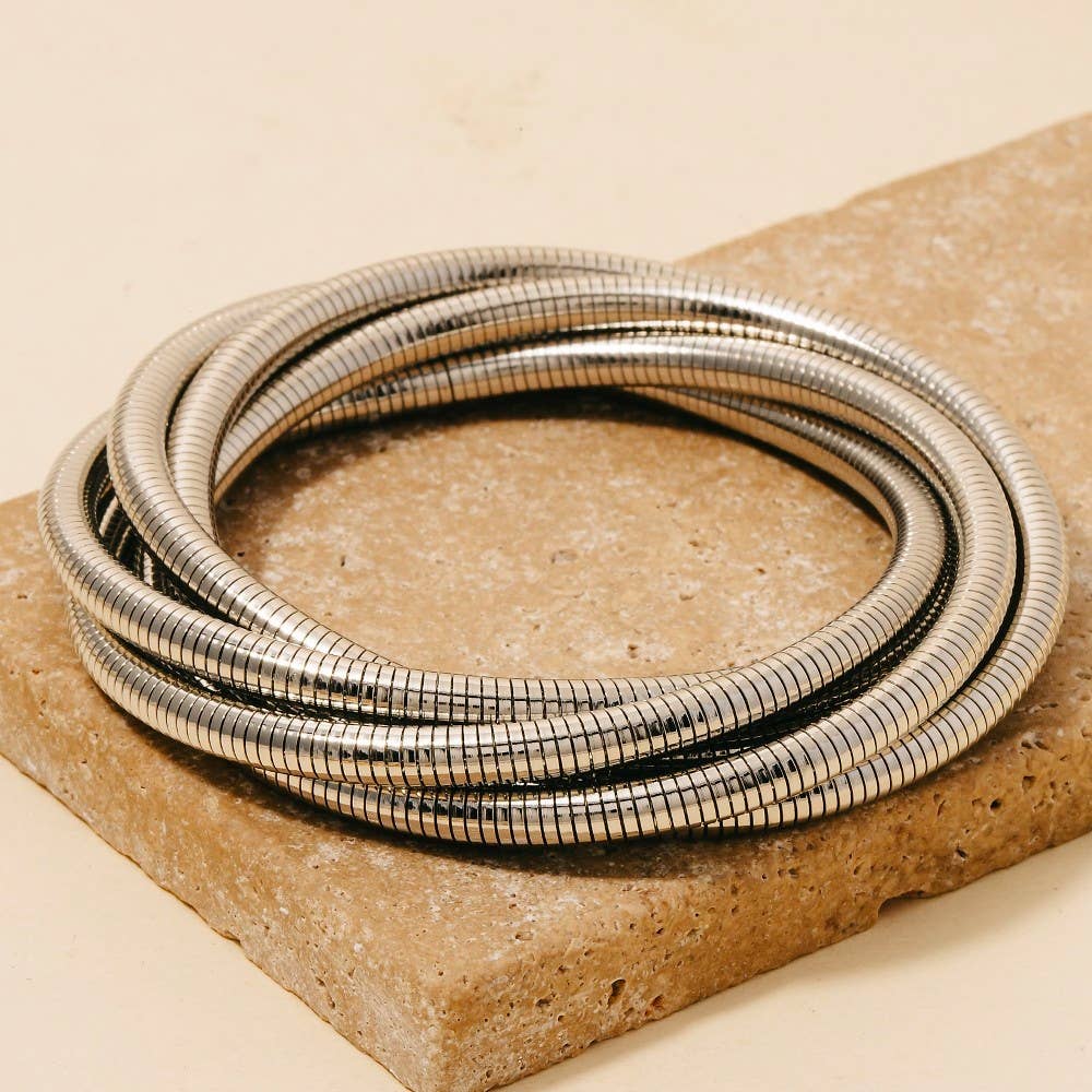 Knotted Elastic Metallic Coil Bracelet Set Gold