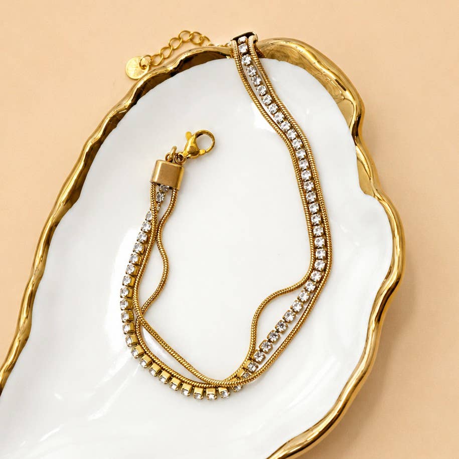 18K STAINLESS TARNISH FREE RHINESTONE BRACELET ETA 9/16