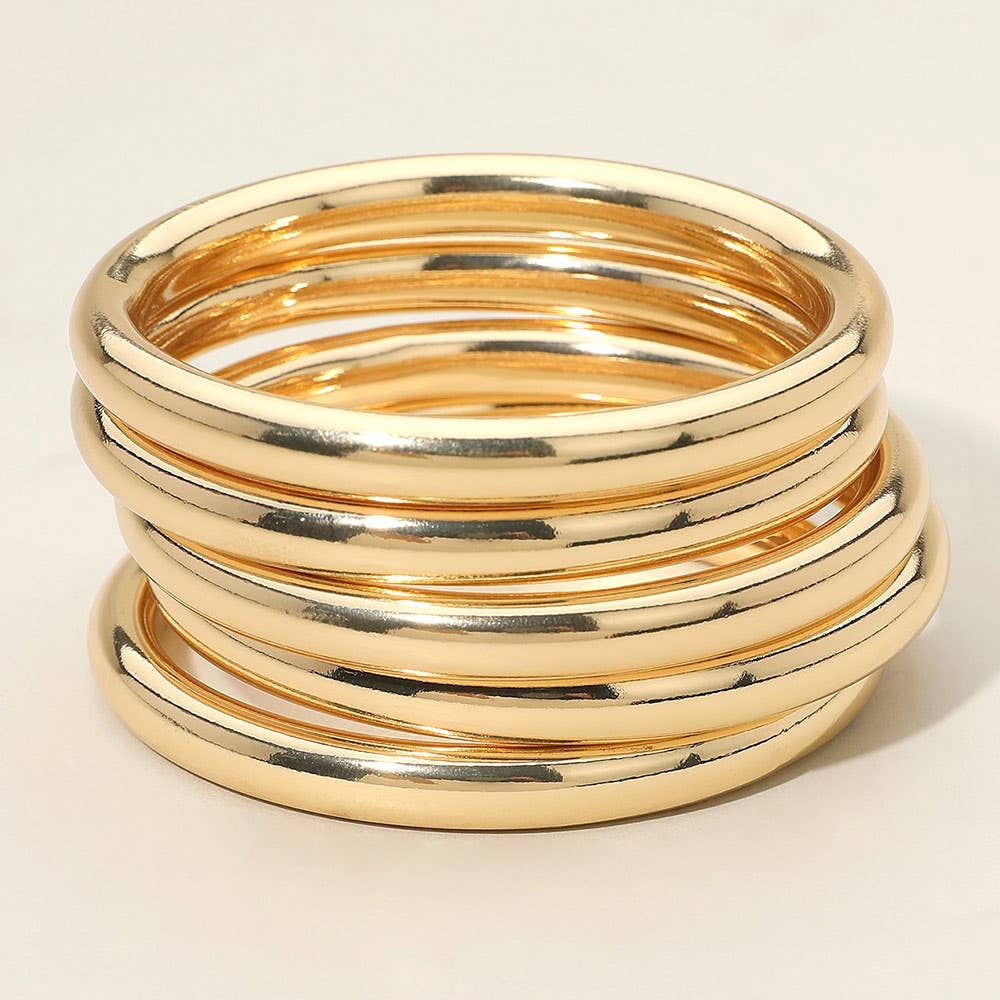 Gold 5PCS - Stackable Polished Metal Multi Layered Bangle Bracelets