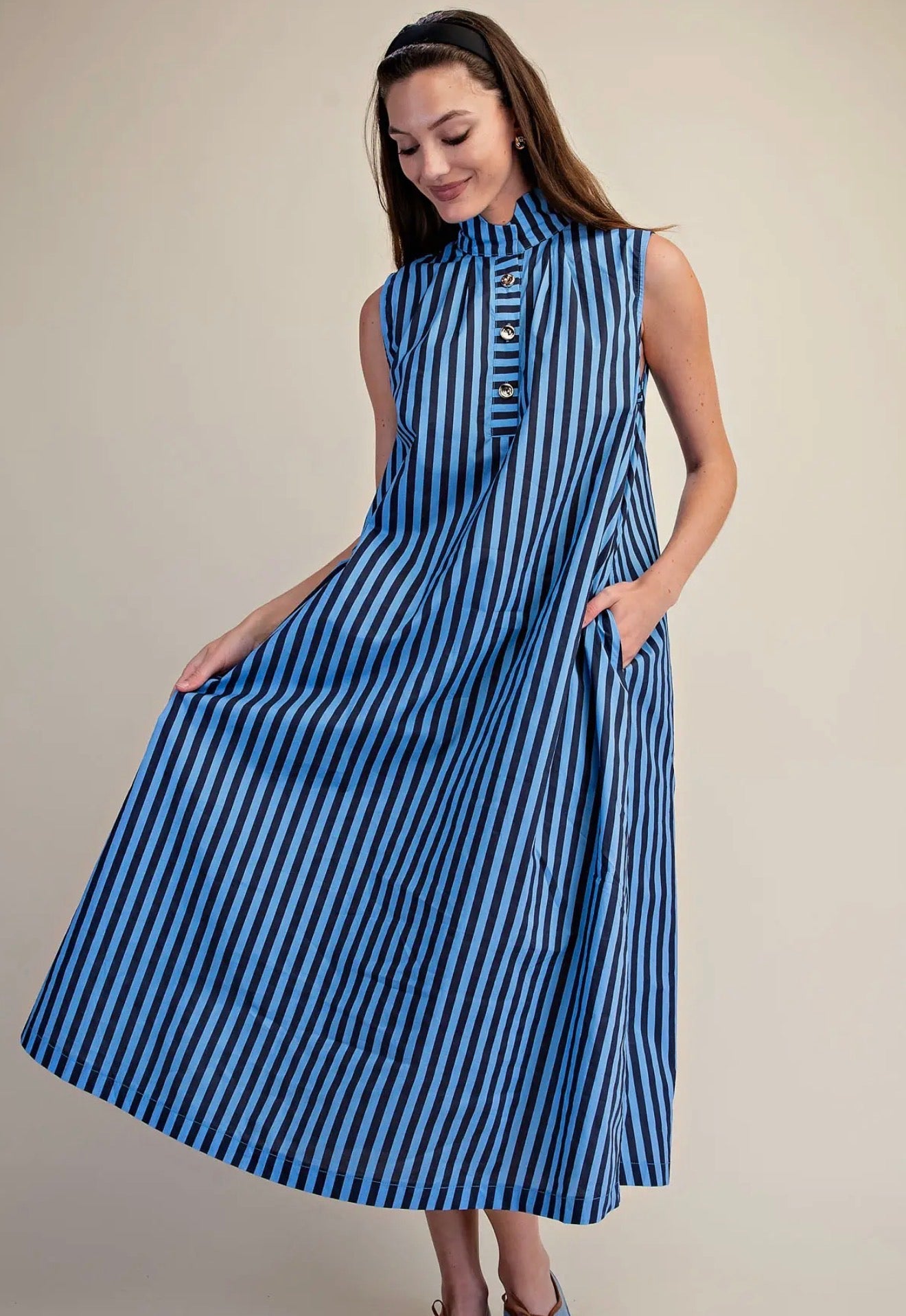 Navy Stripe Midi Dress (ETA 7/22)