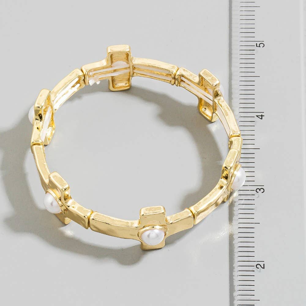 Cross & Pearl Stretch Bracelet