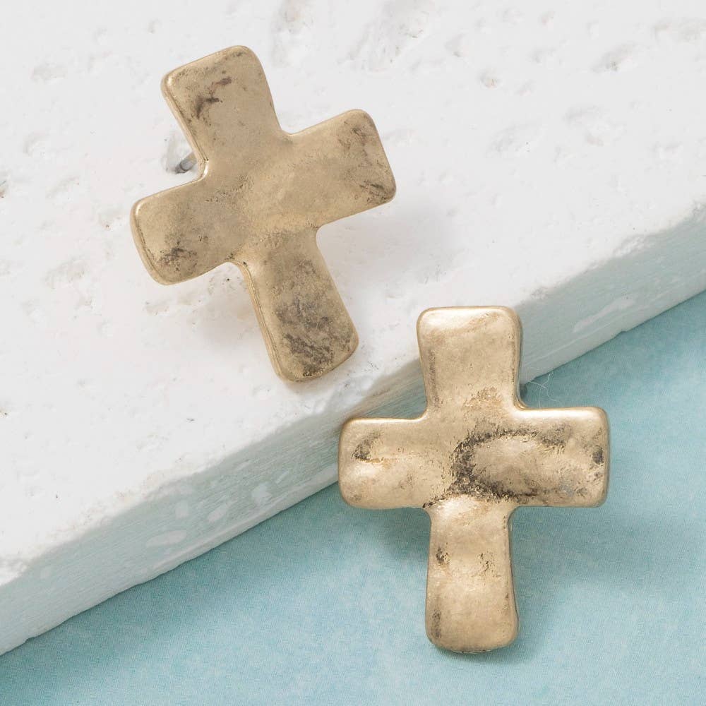 Vintage Metallic Cross Stud Earrings