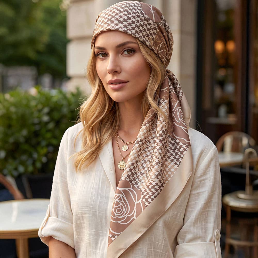 Silk Feel Vintage Houndstooth Pattern Square Scarf