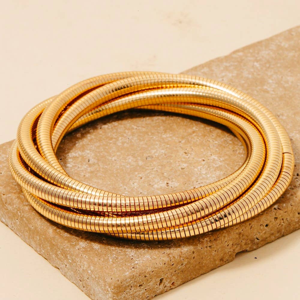 Knotted Elastic Metallic Coil Bracelet Set Gold