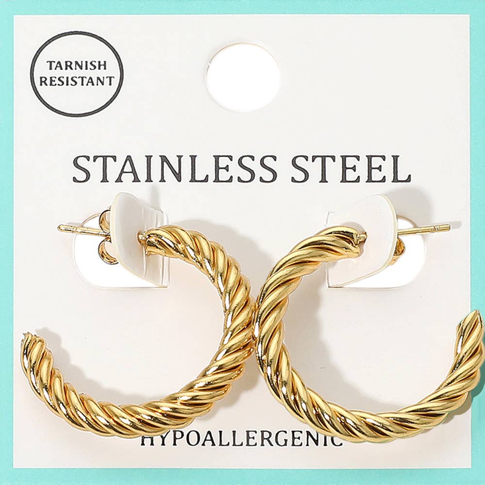 Stainless Steel Twist Hoop Earrings