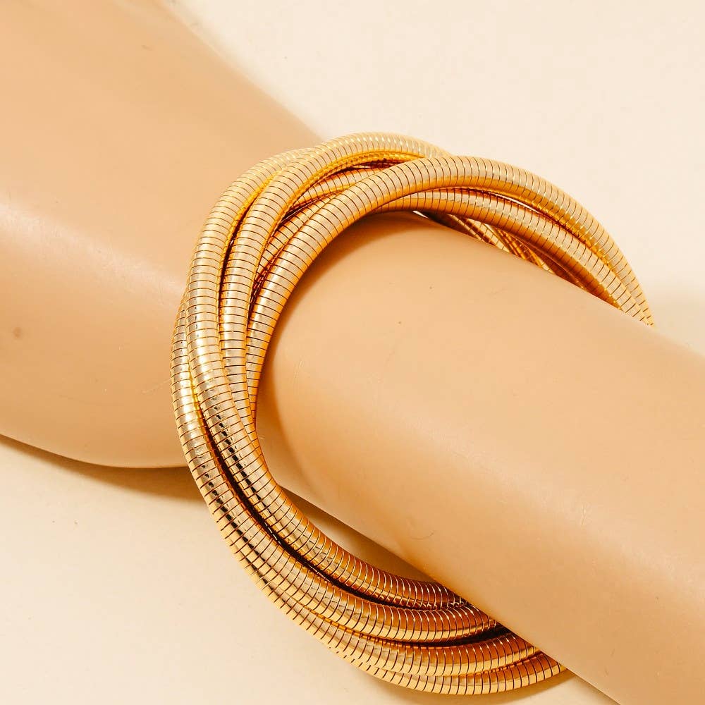 Knotted Elastic Metallic Coil Bracelet Set Gold