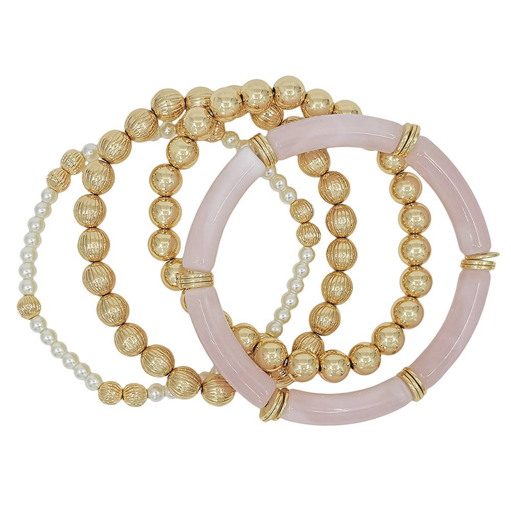 Pink Or White Stack Gold Bracelets
