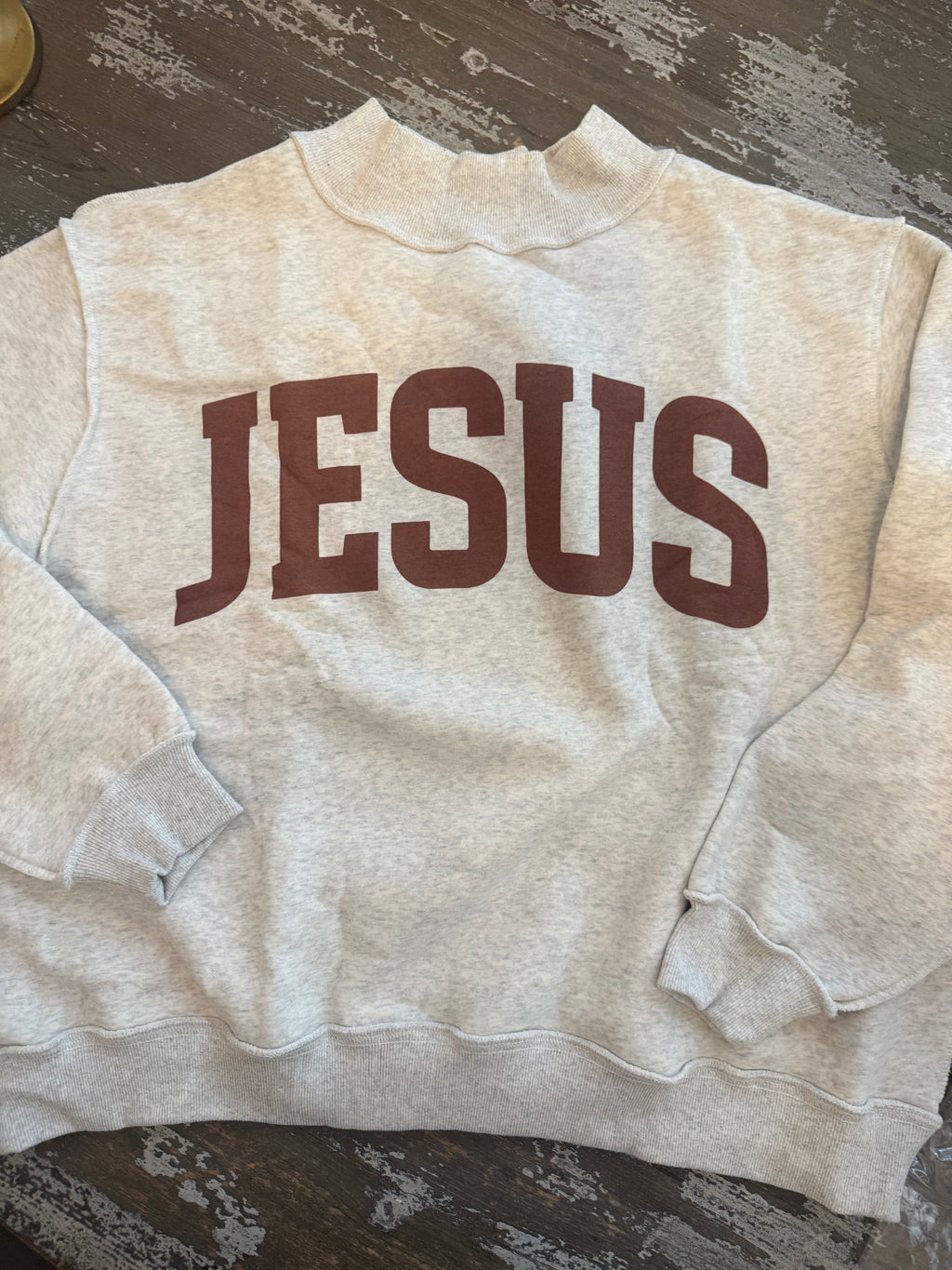 Reversible Jesus Sweatshirt Mock Neck Brown Print