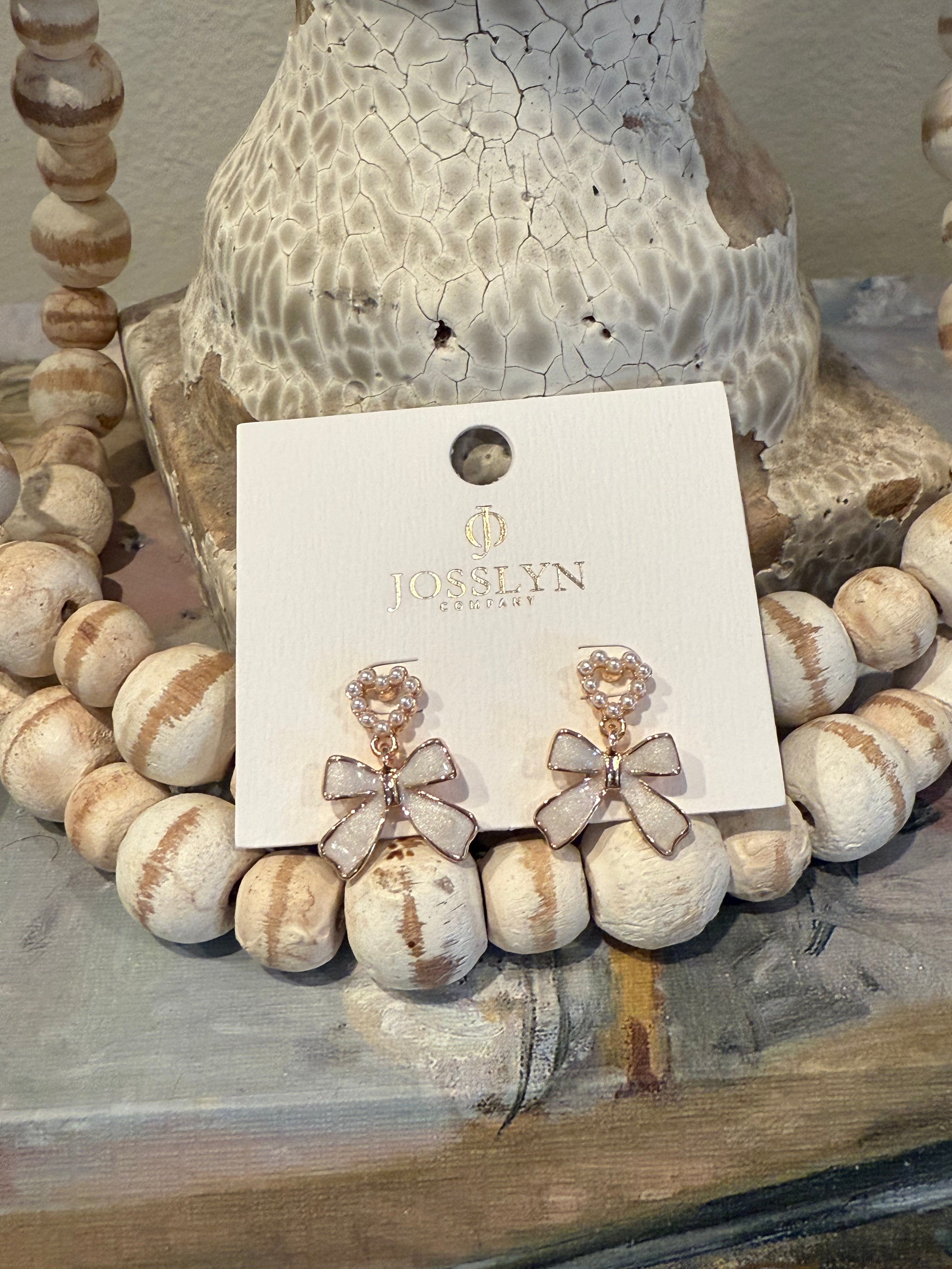 Bow Heart Pearl Drop Earrings