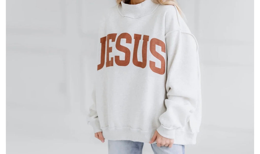 Reversible Jesus Sweatshirt Mock Neck Brown Print