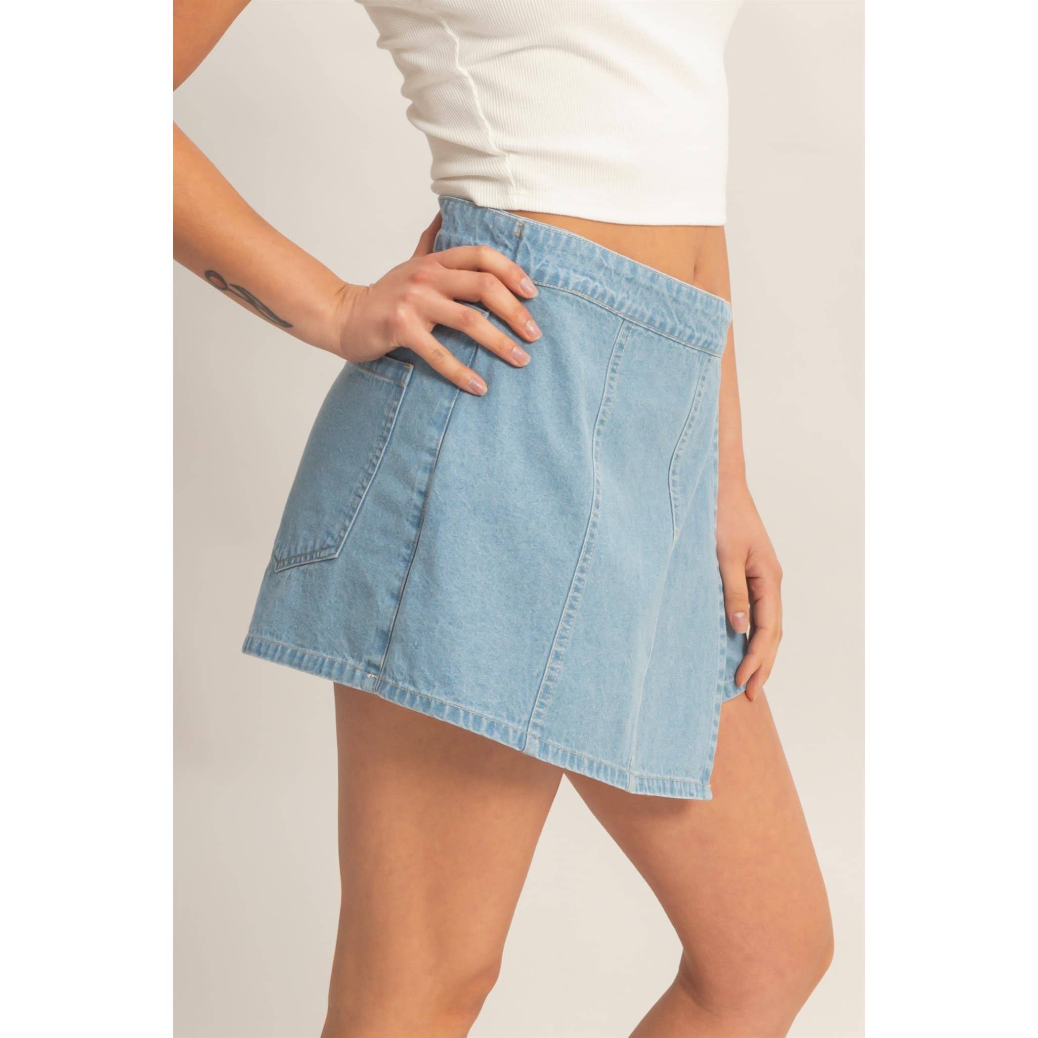 Wrap Front Denim Skort ETA 7/30