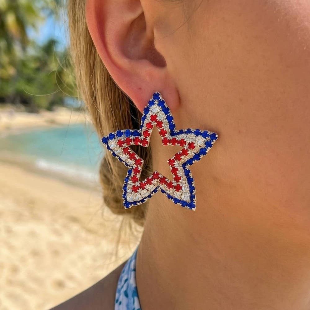 USA Pave Star Stud Earrings