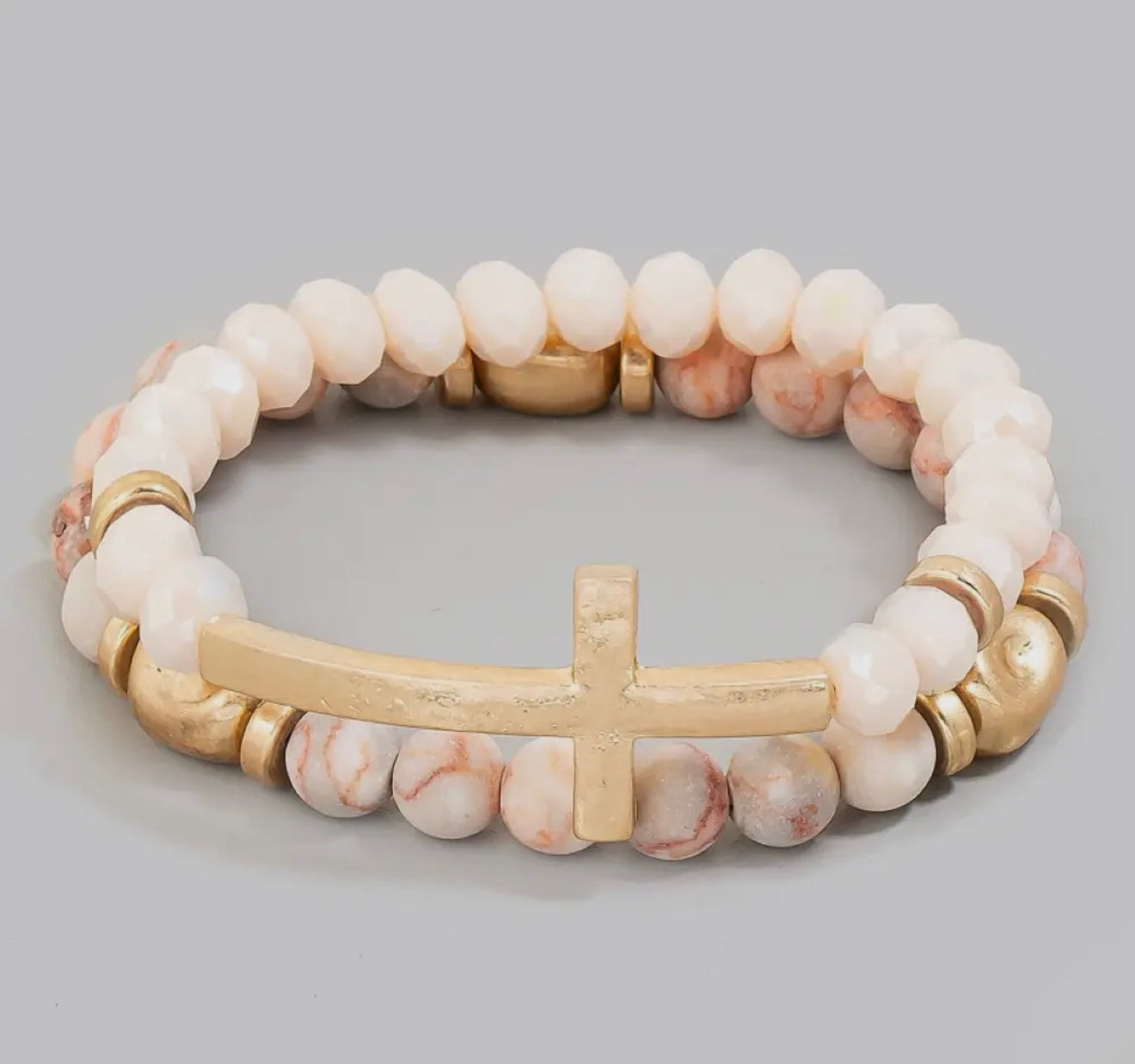Tan Cross Stone Stack Bracelet