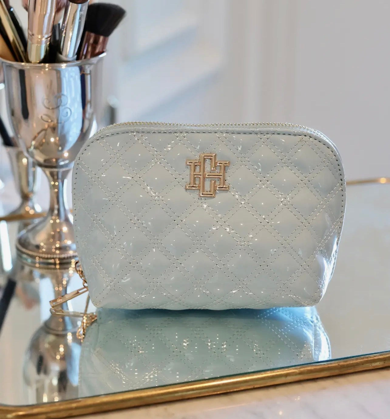 Caroline Hill Small Paten Blue Pouch