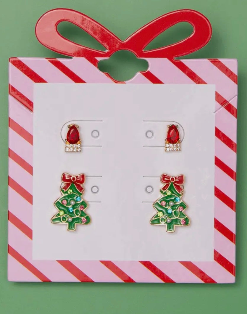 Green Stud Christmas Tree Earrings
