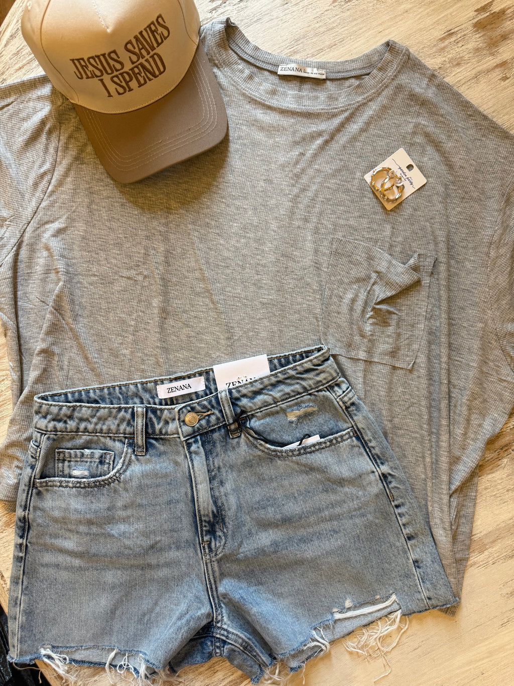 Grey Ribbed Pocket Top