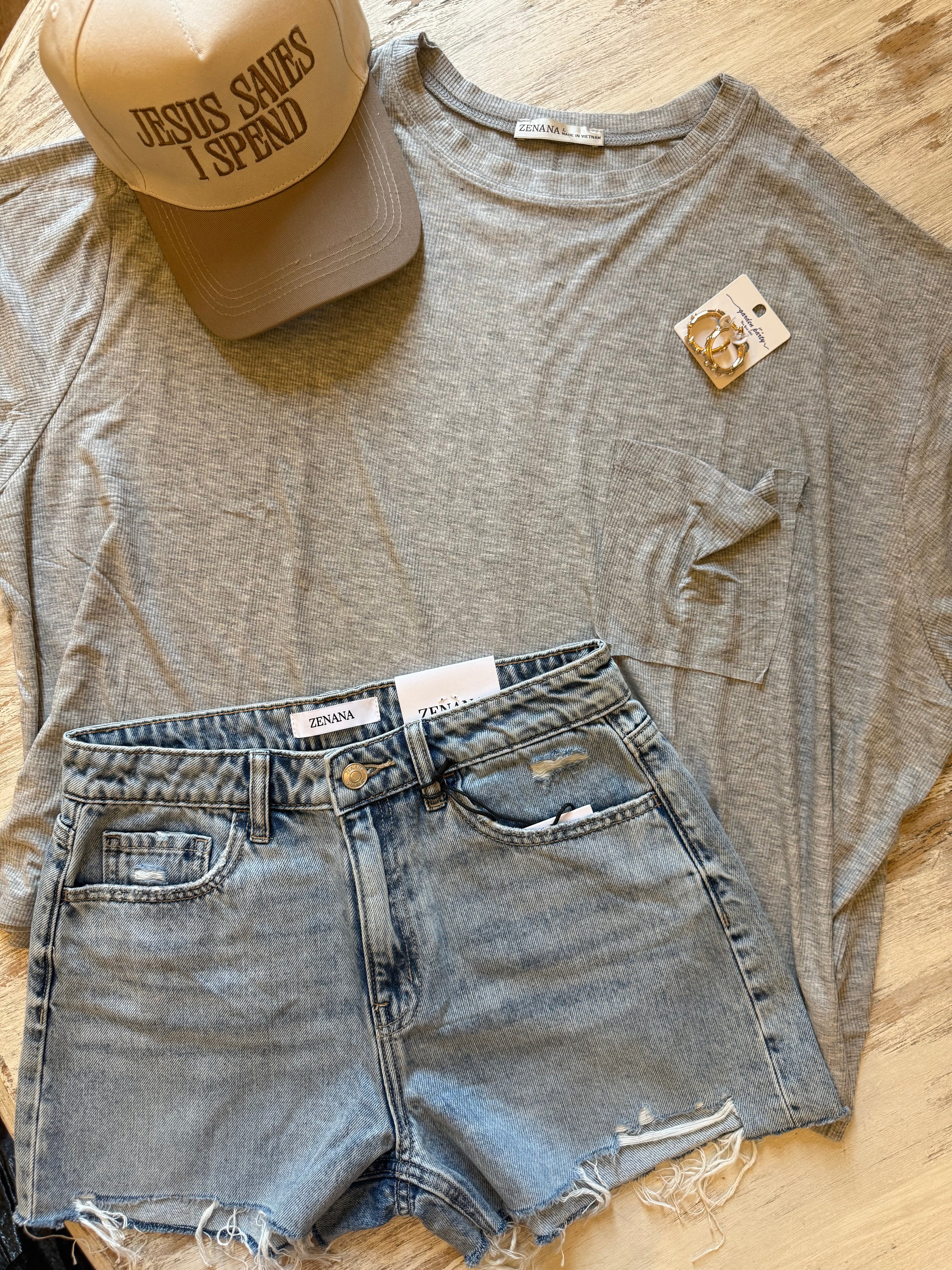 Grey Ribbed Pocket Top